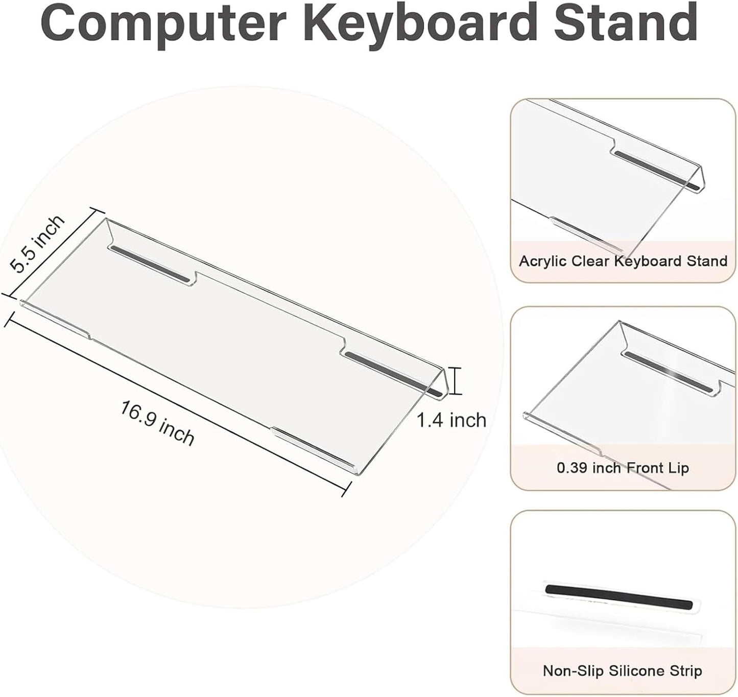 MOSISO Computer Keyboard Stand&Wrist Rest Support for Keyboard &Mouse Pad Set, Ergonomic Massage Wrist Rest Set, Easy Typing Working Acrylic Clear Stand for Office Home, Apricot