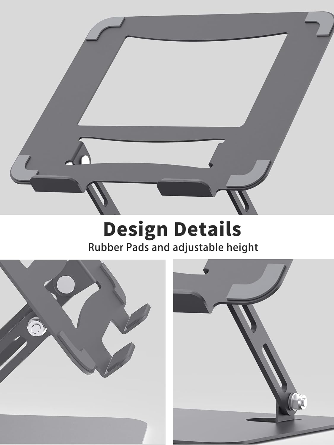 SOUNDANCE Laptop Stand for Desk with Stable Heavy Base, Adjustable Height Multi-Angle, Ergonomic Metal Riser Holder, Foldable Mount Elevator, Compatible with 10 to 15.6 Inches PC Computer, Silver