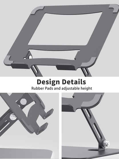 SOUNDANCE Laptop Stand for Desk with Stable Heavy Base, Adjustable Height Multi-Angle, Ergonomic Metal Riser Holder, Foldable Mount Elevator, Compatible with 10 to 15.6 Inches PC Computer, Silver
