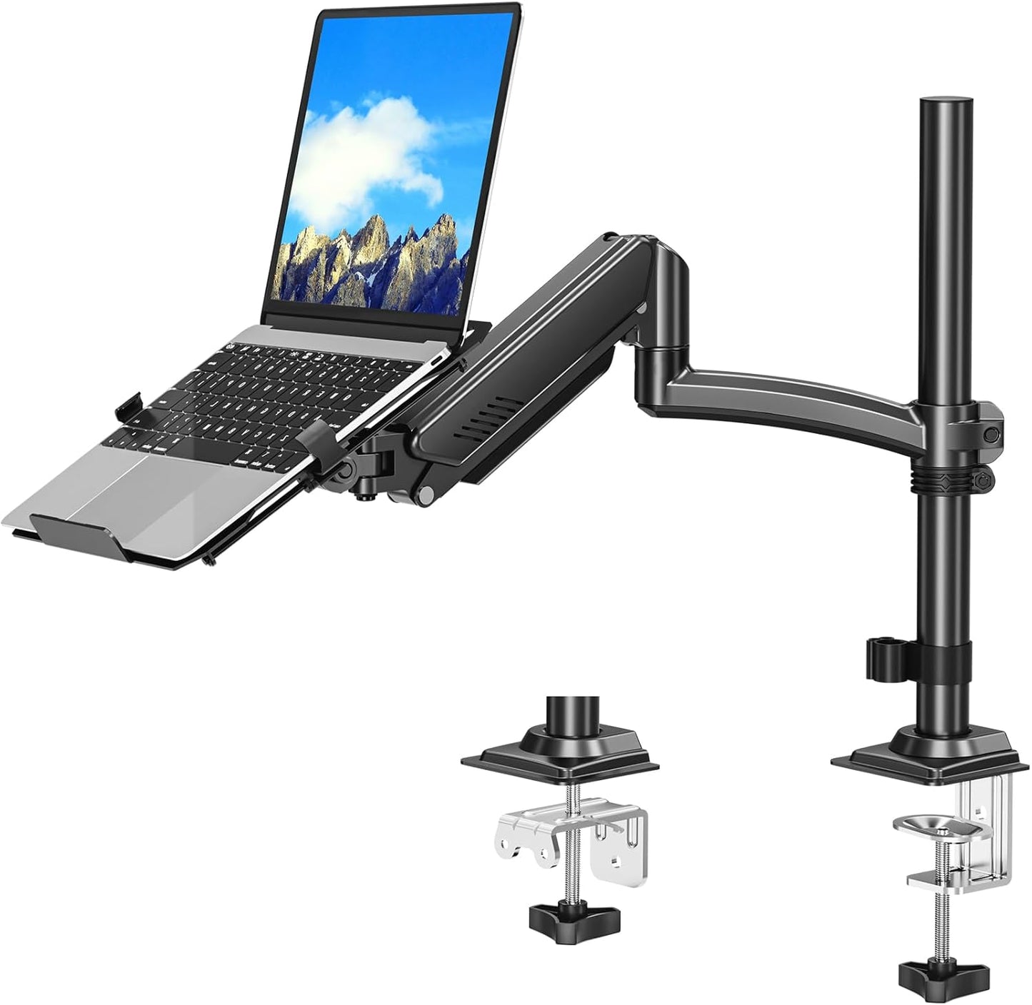 MOUNTUP Laptop Stand for Desk, Adjustable Aluminum Laptops Arm Mount for 14-17 Inch Notebook & 32" Monitor, Laptops Arm for Desk Support for 2.2-19.8lbs, 2-in-1 Laptop Desk Mount with Clamp/Grommet