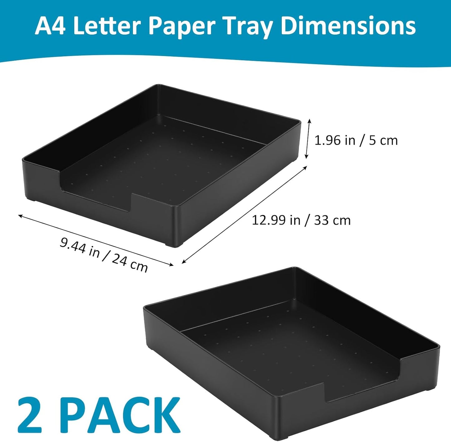 Letter Tray, Desk Organizer Tray, A4 Plastic Paper Tray Organizer for Desk, Stackable Rectangular Inbox Mail File Holder, Drawer Organizer for Desk Accessories Office School Home Supplies (Black)