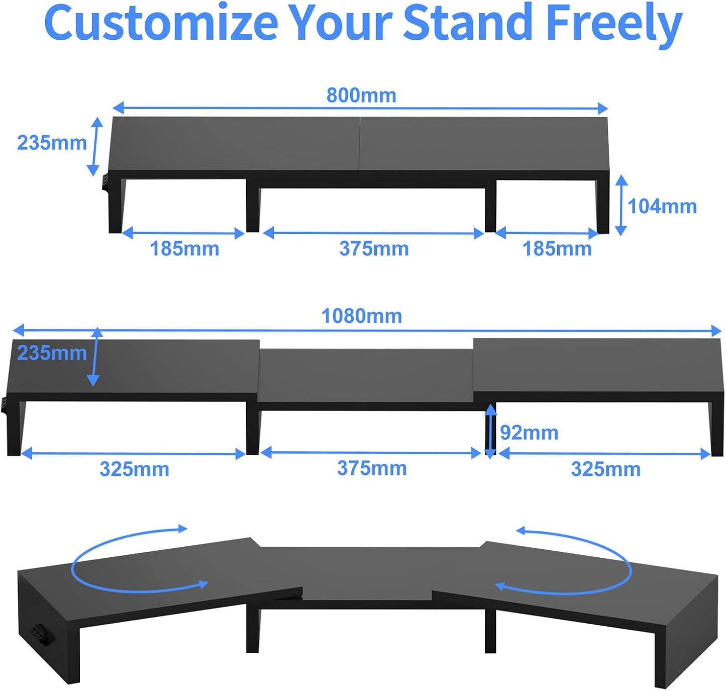 Pholiten Monitor Stand Riser, Desktop Stand, Computer Stand, Ergonomic Design, Two-Level Design, Desktop Organization, Keyboard Smartphone Storage, Printer Stand, Display Stand, 16.5 x 9.3 x 5.6