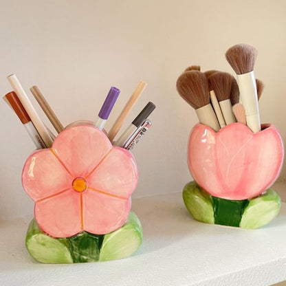 Red Makeup Brush Holder Pen Holder Office Desk Accessories Aesthetic Pencil Holders Cute Toothbrush Holders Flower Home Decor Vase Birthday Gifts for Women Vanity Kawaii Kitchen Utensil Holder
