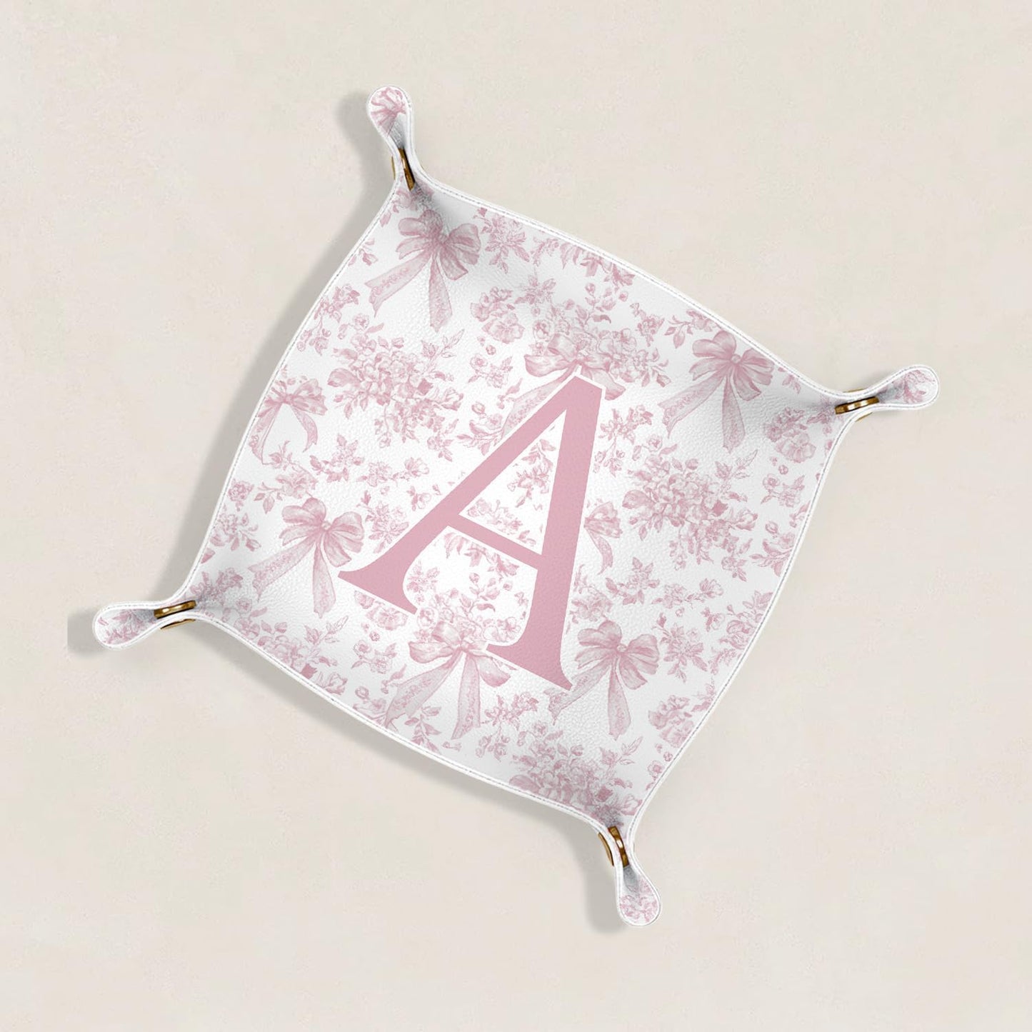 Gifts for Mom Initial Valet Tray,Pink Personalized Gifts for Women Mom Grandma Girlfriend,Nightstand Desk Accessories PU Leather Tray Organizer for Birthday Christmas Gift Ideas (B)