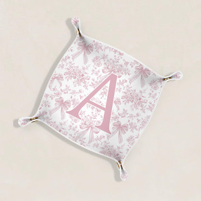 Gifts for Mom Initial Valet Tray,Pink Personalized Gifts for Women Mom Grandma Girlfriend,Nightstand Desk Accessories PU Leather Tray Organizer for Birthday Christmas Gift Ideas (B)