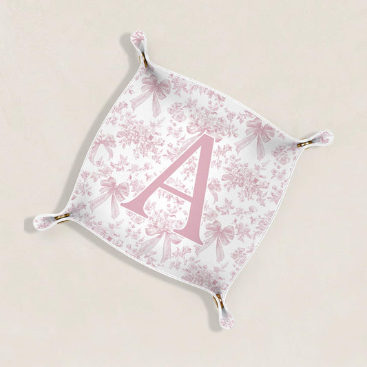 Gifts for Mom Initial Valet Tray,Pink Personalized Gifts for Women Mom Grandma Girlfriend,Nightstand Desk Accessories PU Leather Tray Organizer for Birthday Christmas Gift Ideas (B)