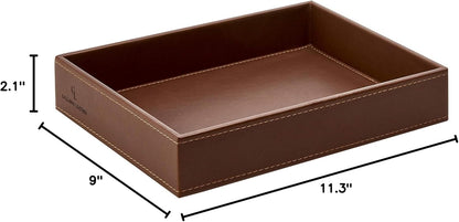 GALLAWAY Leather Valet Tray for Men - Nightstand Organizer EDC Tray for Wallet and Keys - Bedside Dresser Catch All Dump Key Bowl for Entryway Table, Dark Brown