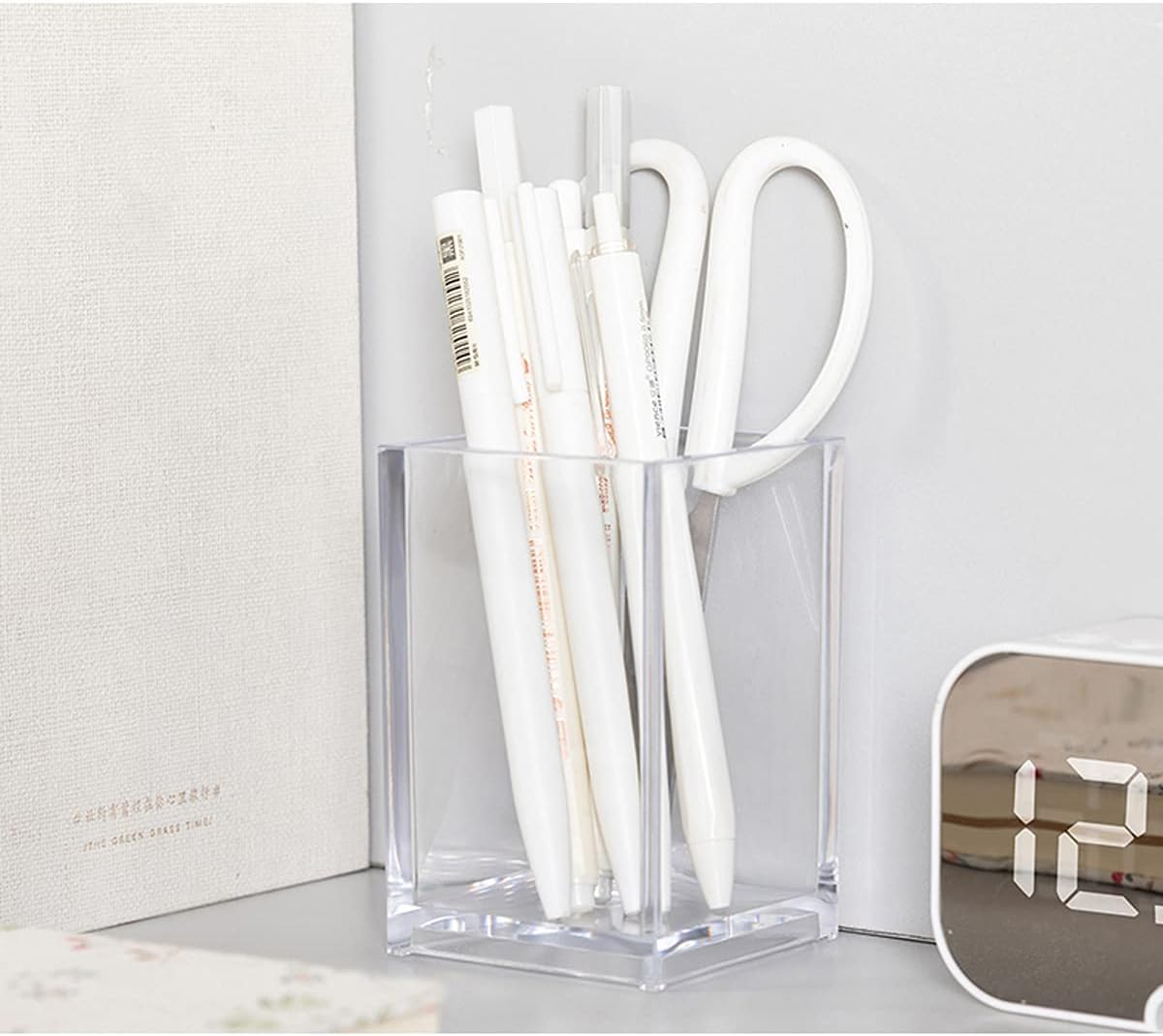 HSYMQ 2 Pack Clear Acrylic Pencil Pen Holder Cup, Makeup Brush Holder Acrylic Desk Accessories