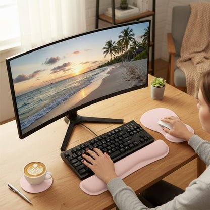 RICHEN Wrist Rest Support for Mouse Pad&Keyboard Set with Coaster,Concave Curved Memory Foam, Non-Slip Base Pain Relief Comfortable Easy Typing Pad for Home/Office (Lavender Purple)