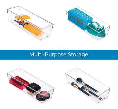 iDesign Plastic Drawer Organizer Bins - Storage for Kitchen, Bathroom, and Desk Drawers - Set of 6 - Clear