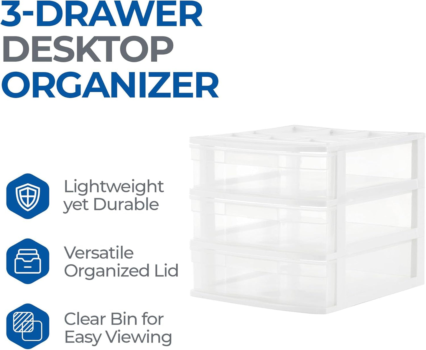 Gracious Living 3-Drawer Desktop and Countertop Organizer Drawer Set, White/Clear