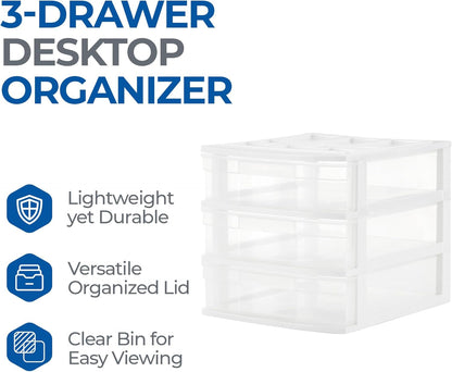 Gracious Living 3-Drawer Desktop and Countertop Organizer Drawer Set, White/Clear