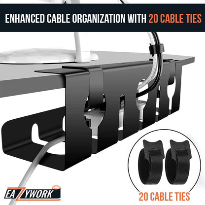 2Pcs 15.75 Inch Super Sturdy Gaming Cable Management Standing Desk wire organizer Large cord basket Under desk rack Mount With Clamps & Screws power strip holder chord organization j channel No Damage