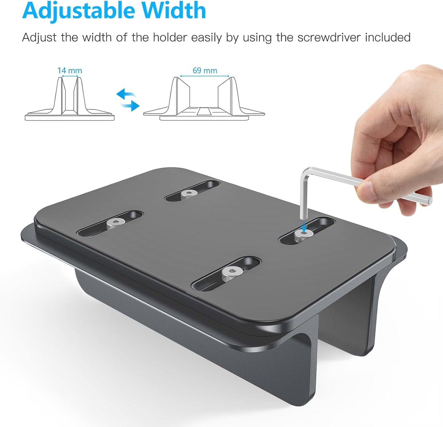 OMOTON Vertical Laptop Stand Holder, Desktop Aluminum Stand for MacBook with Adjustable Dock Size, Fits All MacBook, Surface, Chromebook and Gaming Laptops (Up to 17.3 inches),Black