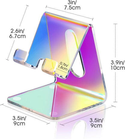 Tomorotec Iridescent Acrylic Cell Phone Stand, Portable Phone Holder for Desk Non-Slip Desktop Smartphones Holder Compatible with iPhone Samsung Galaxy Pixel Phone Cradle Dock Home Office