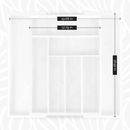 Masirs Expandable Utensil Drawer Organizer - BPA-Free Plastic Clear Silverware Tray with Multiple Compartments - Non-Slip Cutlery Storage for Kitchen, Bathroom, or Office Drawers (Clear)