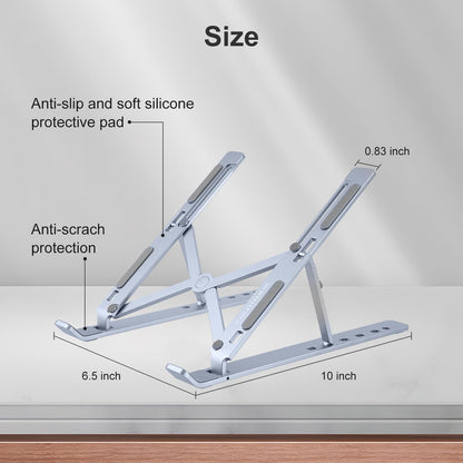 Ergonomic and Foldable Laptop Stand for Desk, Adjustable Riser, Fits All Laptops and Notebooks up to 17,Ultra-Thin,Ventilated Cooling,ABS+Silicone,Silver.