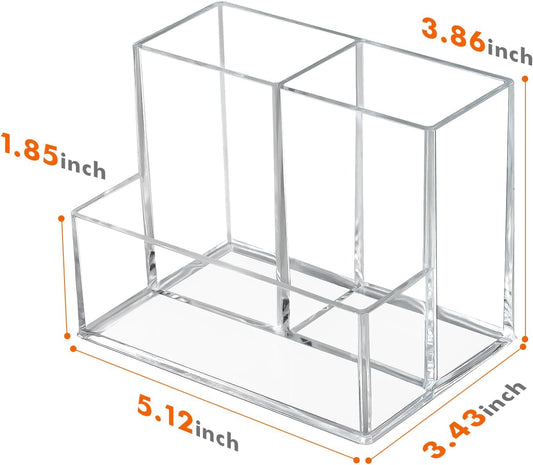 Pen Holder for Desk, Clear Acrylic Pencil Holder for Desk, Marker Holder with 3 Compartments, Pencil Organizer for Home, Office, Classroom, Bathroom | for Desk, Pencil Holder, for Desk, Marker Holder, Pencil Organizer