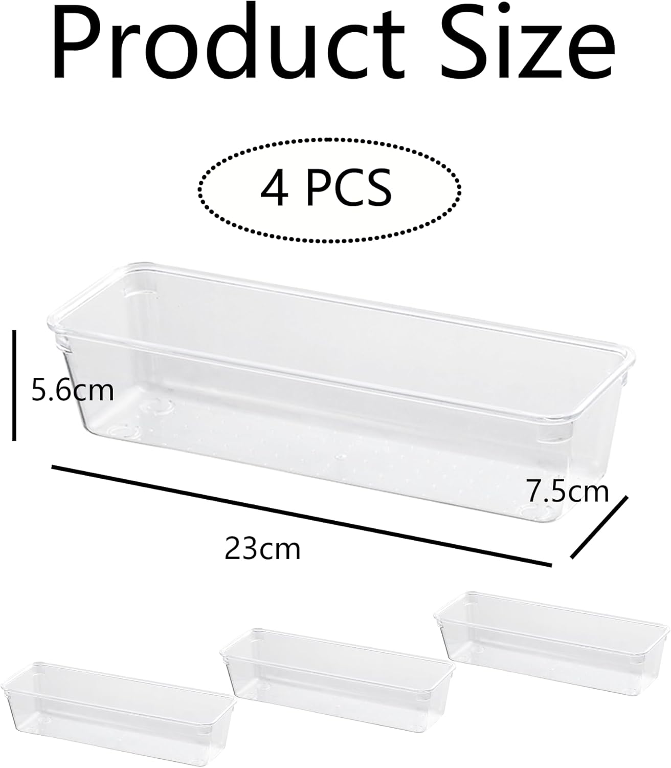 4PCS Clear Plastic Drawer Organizers - Stackable Modular Bins for Kitchen Utensils, Makeup & Office Supplies - Thin Profile Design Fits Dresser/Bathroom Cabinets - Non-Slip Base