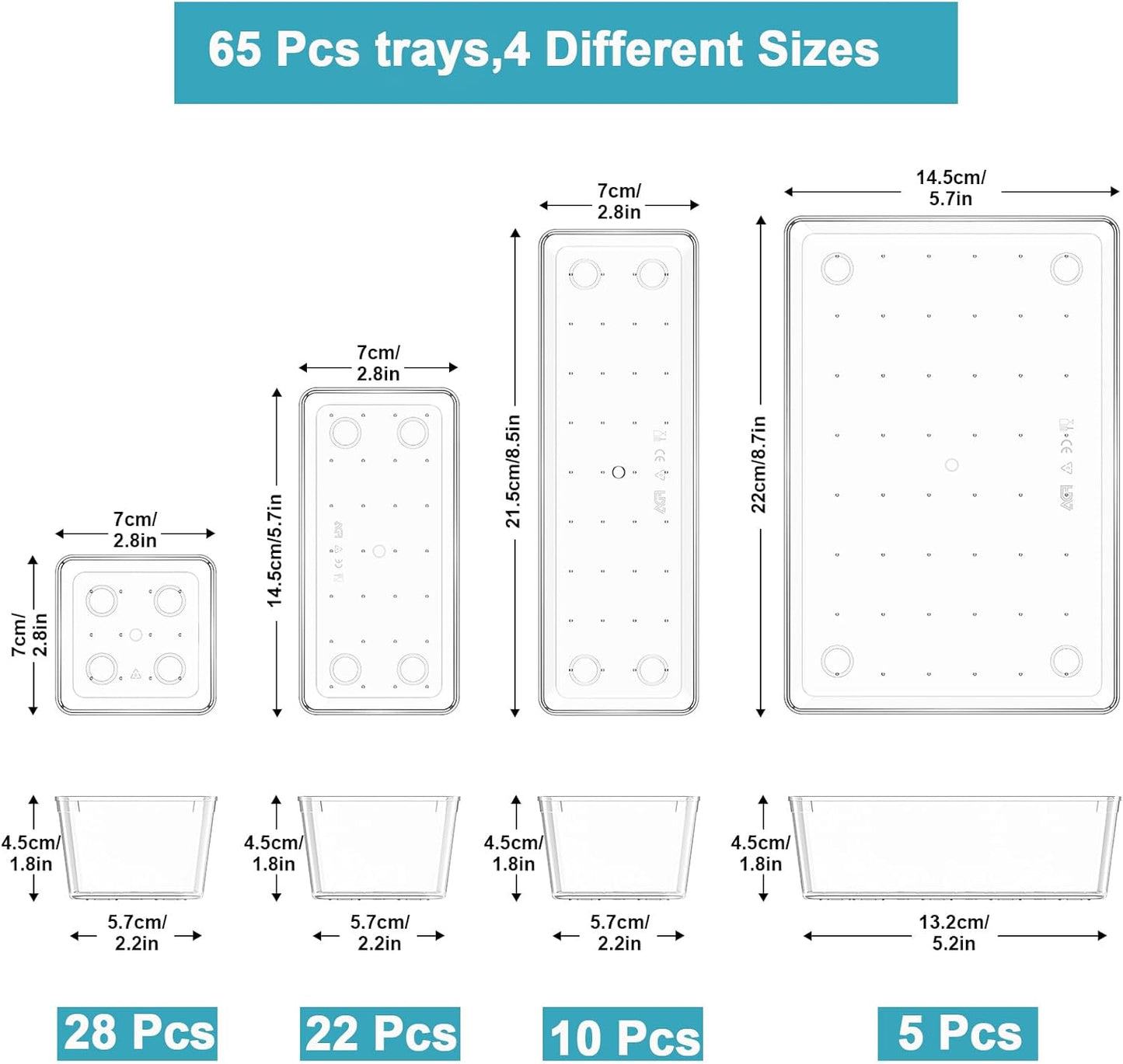 Manalete Drawer Organizers Set of 15, 4 Sizes Clear Plastic Drawer Organizers and Storage Bins for Kitchen, Bathroom, Office, Dresser Desk Drawer Organizer Tray for Jewelry, Makeup, Junk, Gadgets