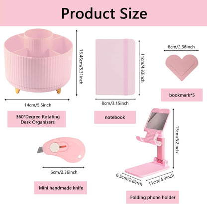 suniya Office Supplies,Gold Desk Accessories,with Stapler,Tape Dispenser,Pen Holder,Scissors,Phone Stand,Staple Remover,Ballpoint Pen,Clear Tape, Staples,Ruler,Clips,Best Gift for Business or Boss