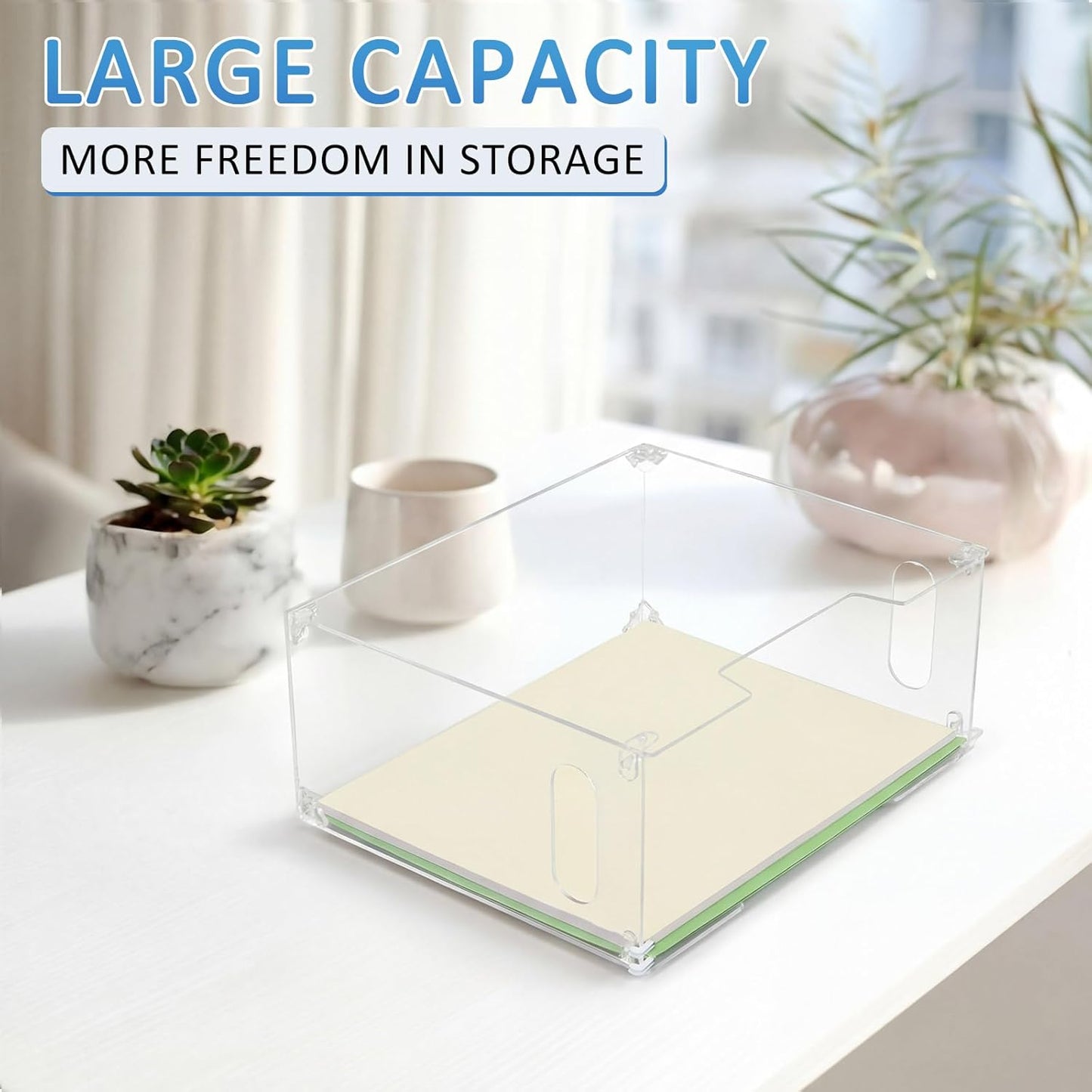 Novabright 1 Pack Acrylic File Organizer Box with Handles, Clear Hanging File Organizer for Letter Size/a4 Filing Crate Bin Holder for Desk, Office, Home, School