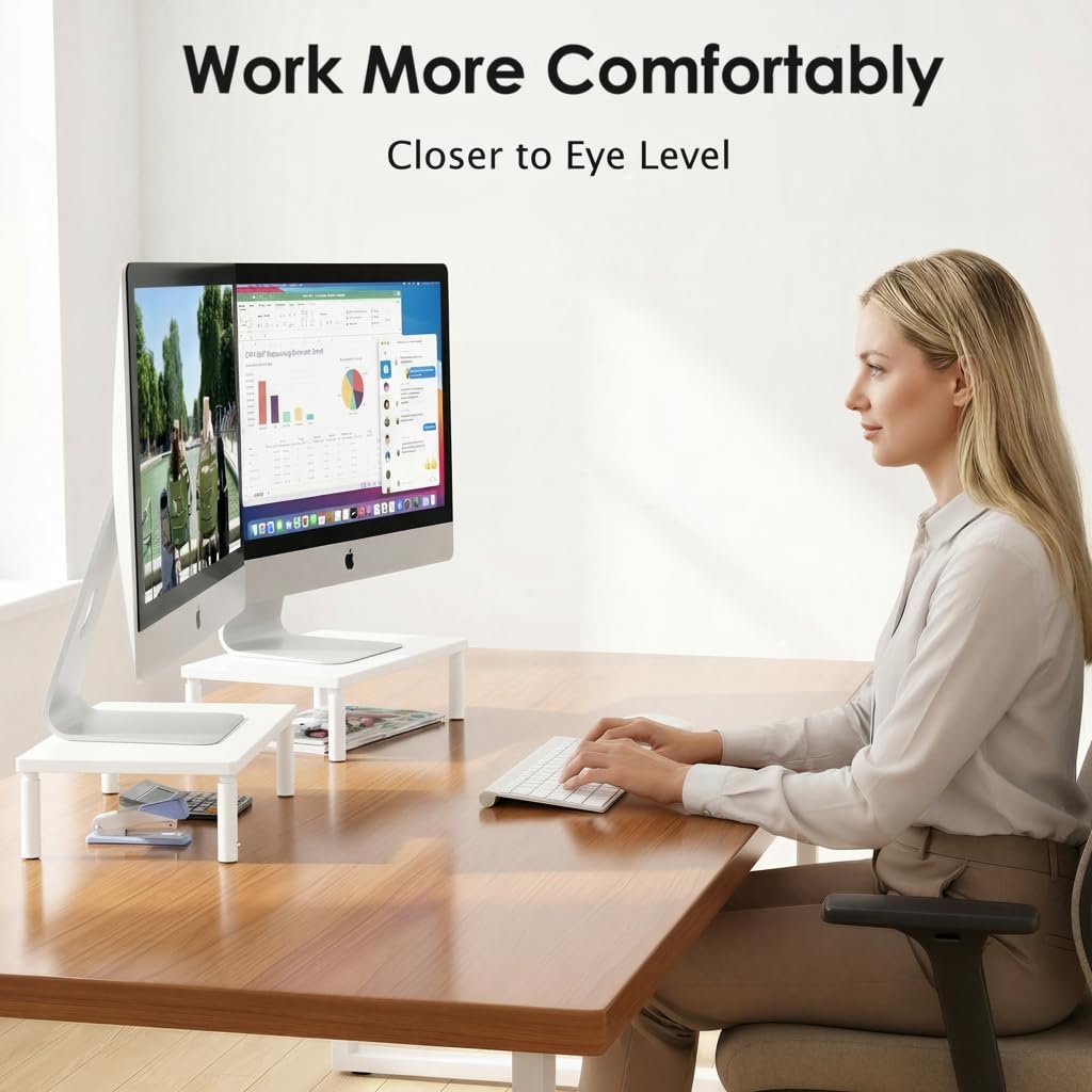 OPNICE Desk Organizers and Accessories, Adjustable Computer Monitor Stand Riser, Laptop Stand for Desk, Office Desk Accessories & Workspace Organizers for Home Office, Black Wood