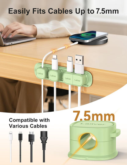 6 Pack Magnetic Cable Clips [1s Open/Lock], Laitver Cord Organizer Holder Strong Adhesive Desk Cable Management- Organize Charging Cords Neatly for Home, Office, Car,Desk, Nightstand