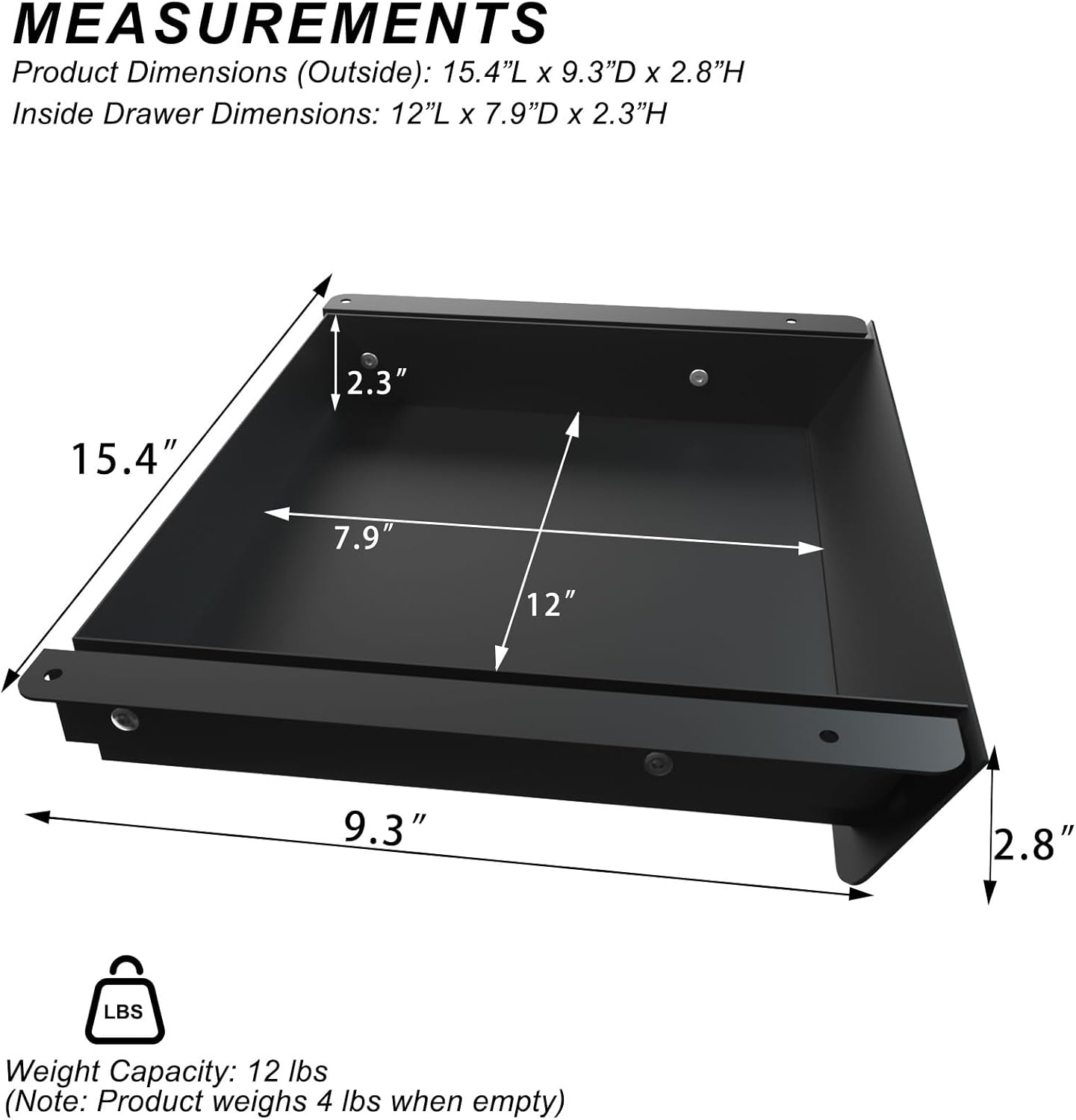 Under Desk Mounted Sliding Drawer with 60 Degree Tilt Panel to Pull Out, 15'' Long & 9'' deep Large Storage Organizer for Sit Stand Workstation