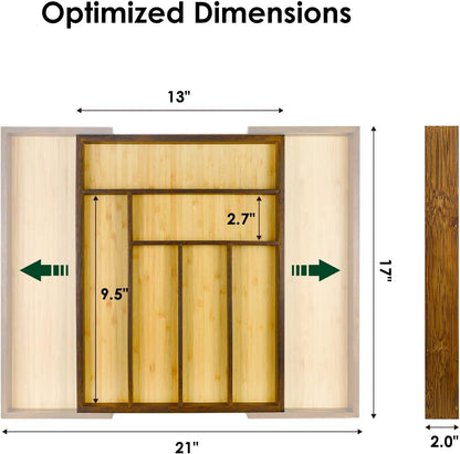 Cozee Bay Bamboo drawer organizer, utensil holder, silverware organizer, and adjustable cutlery tray with drawer dividers, for kitchen, office desk, and bathroom storage (White)