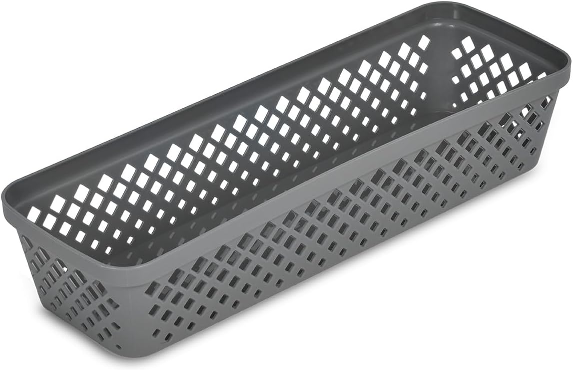 Glad Plastic Storage Basket Set - Multipurpose Drawer Trays, Kitchen Pantry Containers, and Bathroom Bins - 6 Pack Medium Organizers, Grey