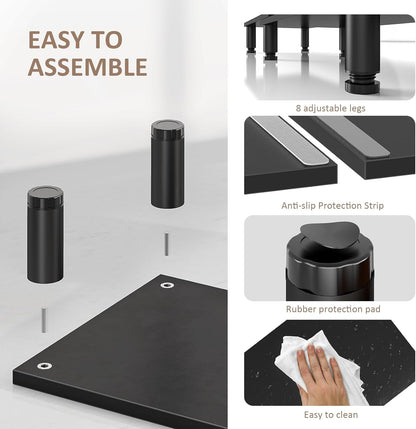 AX Waber Dual Monitor Riser - Adjustable Length & Angle, Wooden Stand for 2 Monitors with Storage