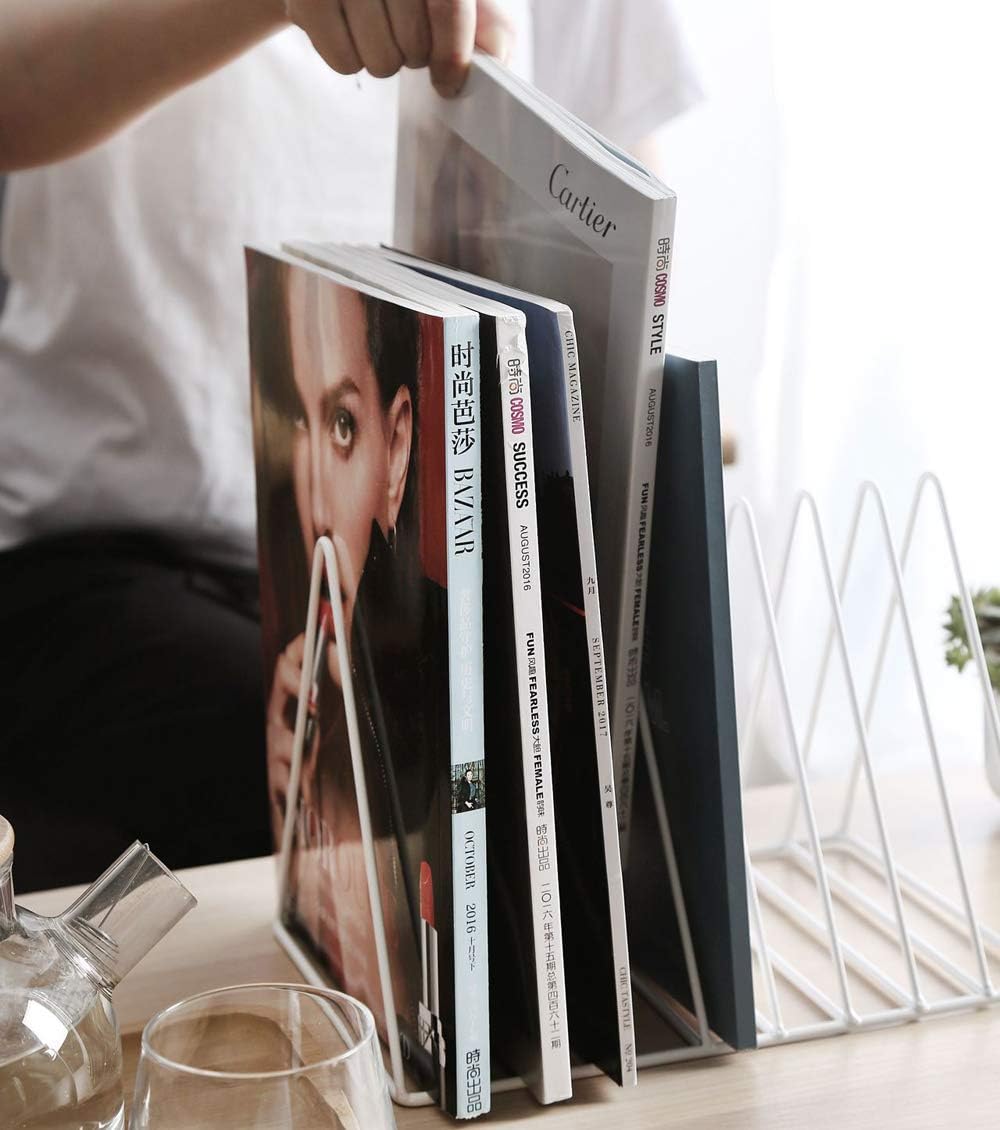Sooyee 9 Slot Rose Gold Magazine Holder,Desktop File Sorter Organizer Triangle Bookshelf Decor Home Office