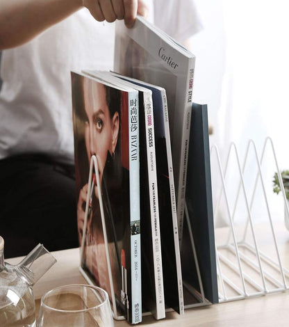 Sooyee 9 Slot Rose Gold Magazine Holder,Desktop File Sorter Organizer Triangle Bookshelf Decor Home Office