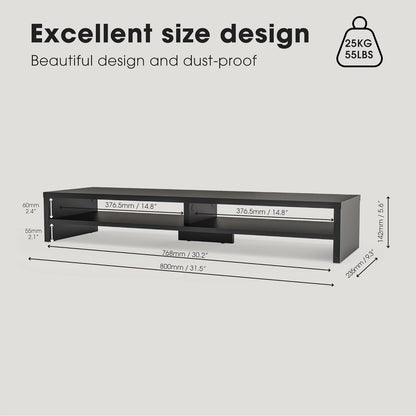 Fenge Monitor Stand, 31.5 Inch Computer Monitor Riser for Desk, 2 Tiers Wood Desk Shelf with Storage, Desktop Organizer for PC, Laptop, Screen, Printer