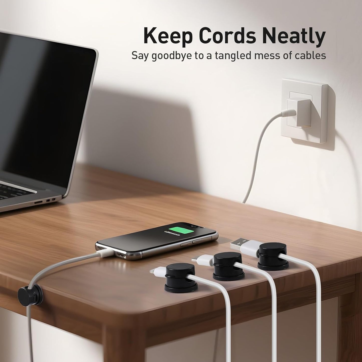 AGPTEK 8 Pack Magnetic Cable Clips, Upgraded 360° Rotatable Cord Holder Clips for Nightstand, Desk Cord Organizer Adhesive Wire Management Home Office Phone Charging Cords USB Cable Keeper (Clear)