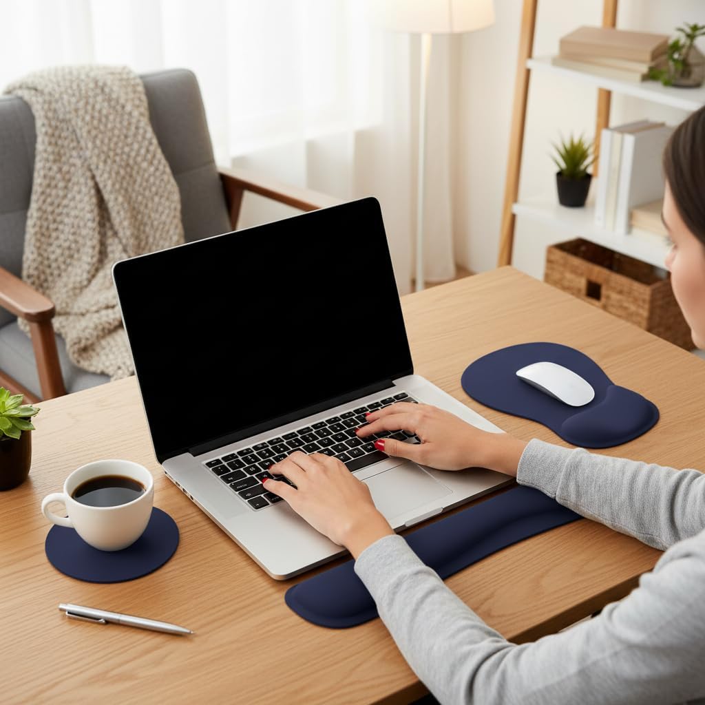 RICHEN Wrist Rest Support for Mouse Pad&Keyboard Set with Coaster,Concave Curved Memory Foam, Non-Slip Base Pain Relief Comfortable Easy Typing Pad for Home/Office (Lavender Purple)