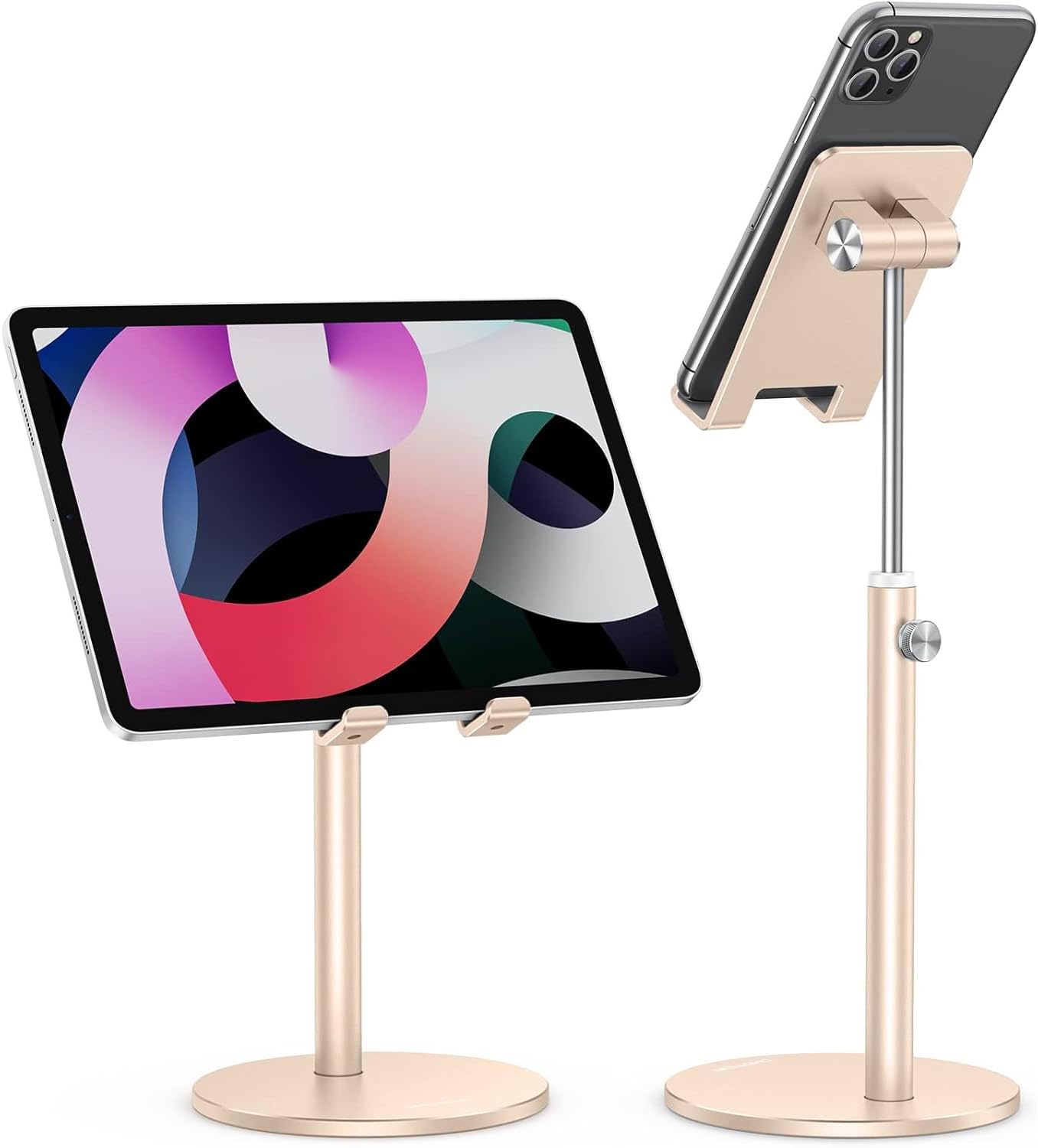 OMOTON Cell Phone Stand, Angle Height Adjustable Phone Holder, Aluminum Desktop Phone Dock for Desk, Compatible with iPhone 17 Pro Max, All Smartphones and Tablets(4-11''), Silver