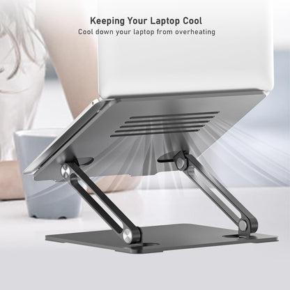 BoYata Laptop Stand, Adjustable Laptop Riser with Slide-Proof Silicone and Protective Hooks, Aluminum Notebook Stand for Laptop up to 15 Inches, Laptop Holder Compatible for MacBook (Silver-2)