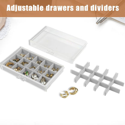 GUOER 5 Drawers Clear Jewelry Box for Women and Girls, Acrylic Earring Holder Organizer Ring Holder Display Storage, Mother's Day Warm White