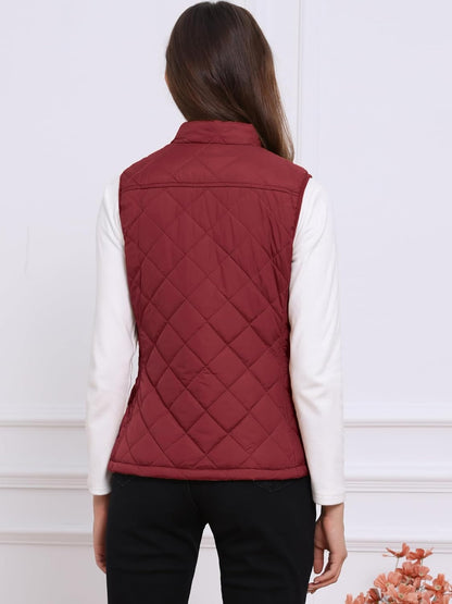 Allegra K Women's Puffer Vest Stand Collar Lightweight Gilet Quilted Zip Vest