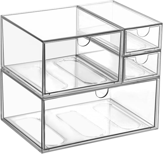 Desk Organizer with Drawers, Stackable Plastic Storage Drawers for Makeup or Desk Organization, Cabinets for Office Dressing Countertop Bathroom Bedroom (6 Packs)