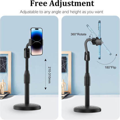 Cell Phone Holder, Height and Angle Adjustable Cell Phone Holder, Universal Holder for Leisure, Business, Office, Home, Compatible with 3.5-6.7 Inch Devices, (Black)