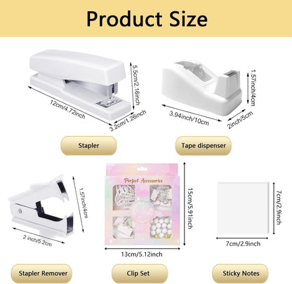 suniya Office Supplies,Gold Desk Accessories,with Stapler,Tape Dispenser,Pen Holder,Scissors,Phone Stand,Staple Remover,Ballpoint Pen,Clear Tape, Staples,Ruler,Clips,Best Gift for Business or Boss