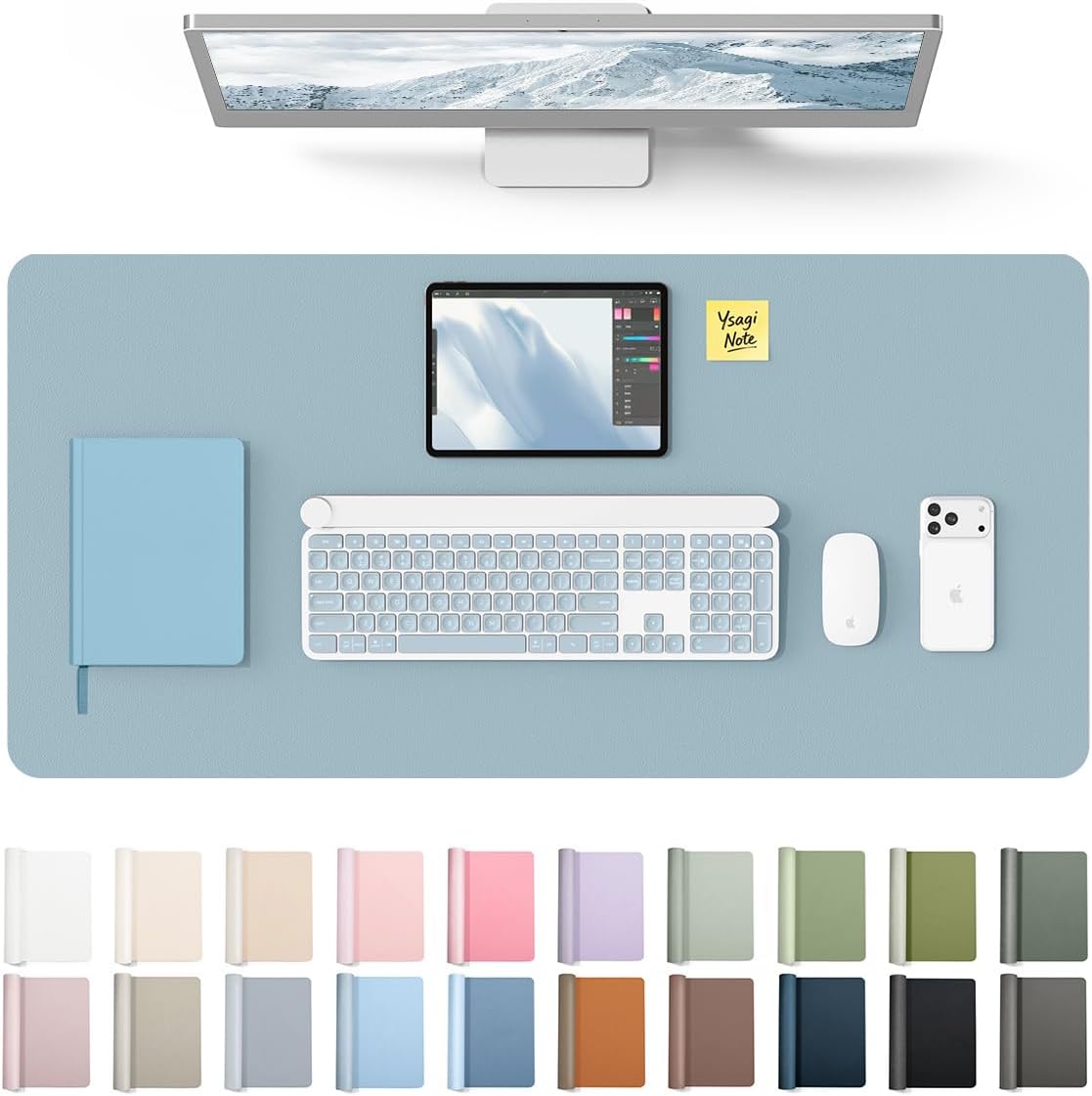 YSAGi Leather Desk Protector, Office Mat, Large Mouse Mat, Non-Slip PU Leather Blotter, Laptop Pad, Waterproof Writing Pad for Office and Home (Light Pink, 23.6" x 13.8") - Colors A