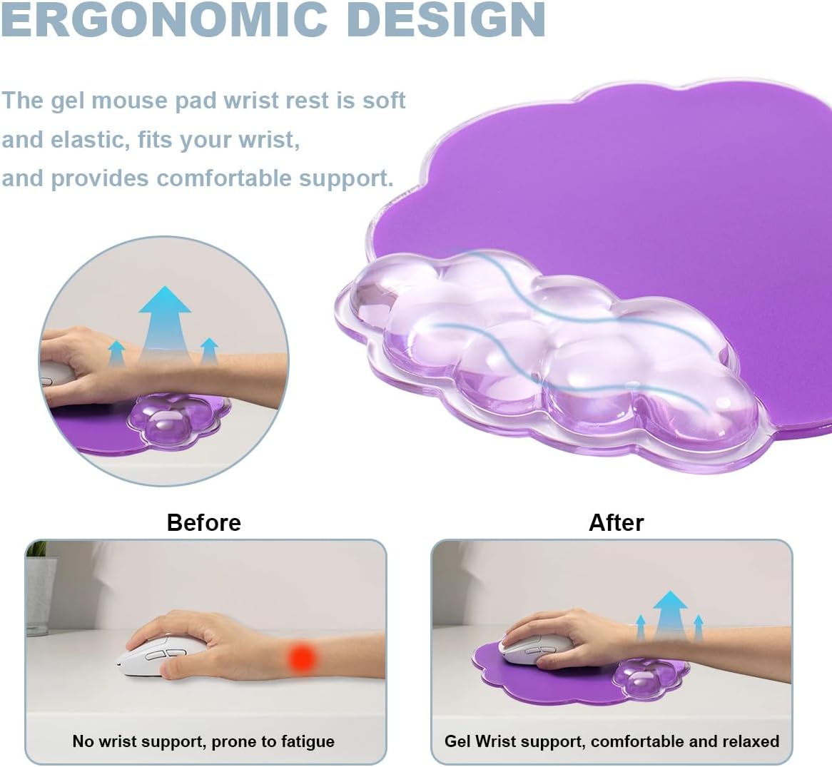 Gel Wrist Rest and Cloud Mouse Pad Support for Keyboard and Mouse - Ergonomic Pink Keyboard Wrist Pad Set for Typing Pain Relief/Computer/Laptop/Gaming/Home/Office (Cloud Shape, Gradient Blue Pink)
