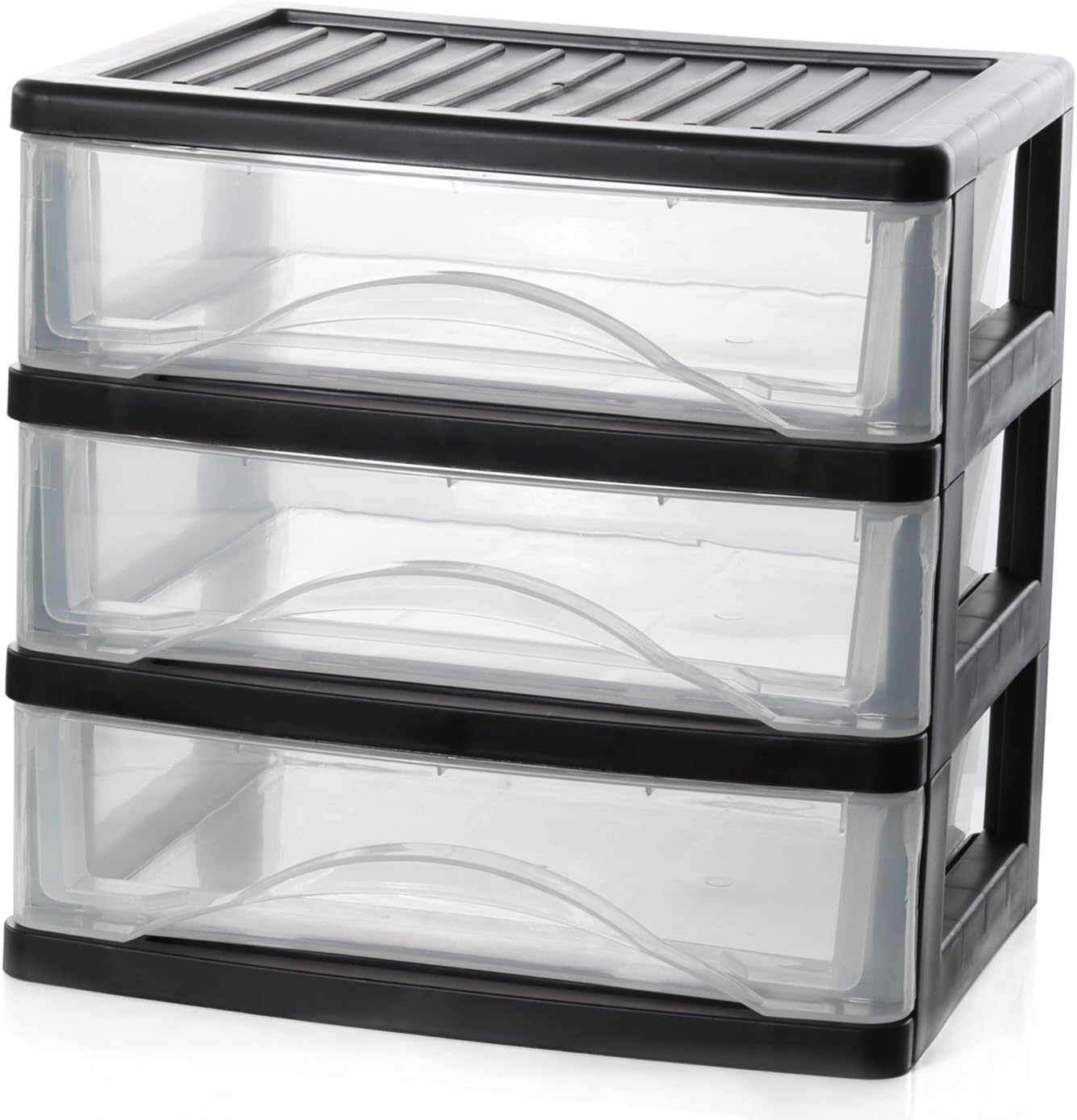 BYCY Medium 3 Drawer Plastic Clear Stacking Desktop Organizer for Office Supplies, Stackable Storage Drawers Storage Bins For Kitchen Cabinets, Pantry, Home Organization (Black, Medium 3Drawer)