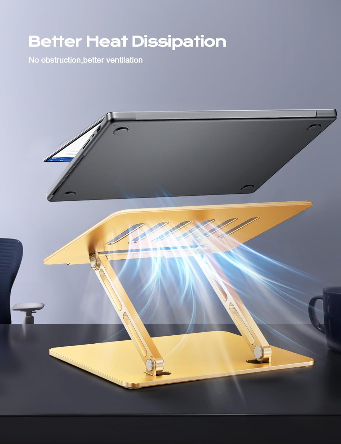 LOXP Adjustable Laptop Stand for Desk, Metal Foldable Laptop Riser, Ventilated Cooling Lectern, Ergonominc Computer Notebook Stand for Desk Compatible with 10-15.6“ Laptops