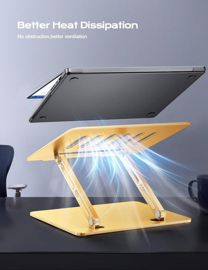 LOXP Adjustable Laptop Stand for Desk, Metal Foldable Laptop Riser, Ventilated Cooling Lectern, Ergonominc Computer Notebook Stand for Desk Compatible with 10-15.6“ Laptops