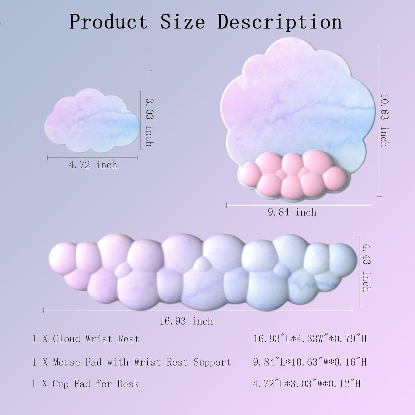 Cloud Wrist Rest Keyboard Pink Mouse Pad Set with Wrist Rest Ergonomic Wrist Pad Memory Foam Non-Slip Base Cute Gradient Wrist Support for Computer Laptop Gaming Home Office Relief Typing Pain